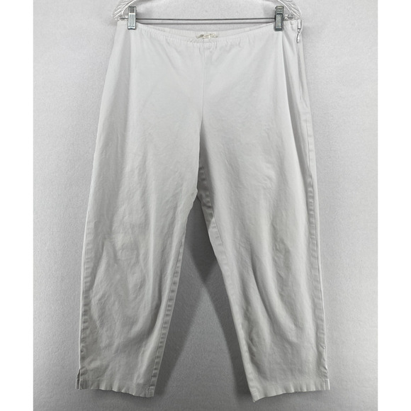 EILEEN FISHER Pants L Twill Cotton Stretch Tapered Ankle Side Zip White - Picture 1 of 11